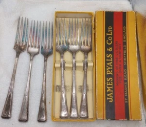 Ryals EPNS Vintage Tischgabeln Vollholz Besteck Set Made in England 6er Set - Bild 1 von 6