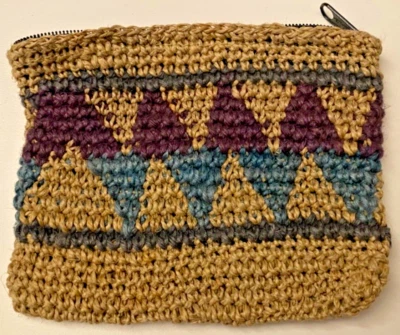 Vintage Hemp/Cotton Zippered Bag Coin Purse Wallet Pouch Hand Woven 4.6" x 3.9" - Image 1 of 2