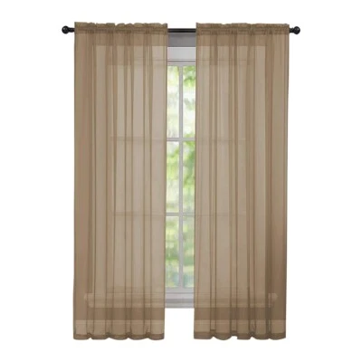 2 Panels Solid Color Sheer Window Curtains Elegant Voile Panels for Living Room - Image 1 of 4
