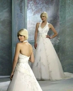 Forever Yours 410127 Bridal gown Wedding Dress Halter A-line Chiffon Ivory 14 US - Picture 1 of 7