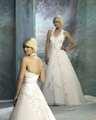 Forever Yours 410127 Bridal gown Wedding Dress Halter A-line Chiffon Ivory 14 US - Image 1 of 4