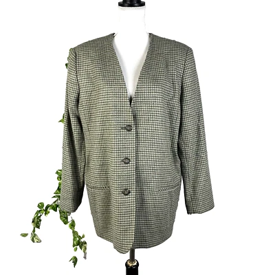 Chaqueta Blazer De Colección Alfred Dunner Talla 14 Verde Salvia Gris Sabueso Diente Lana Foto 1 de 4