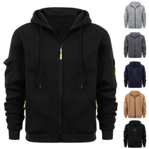 Men's Zip Up Fleece Hooded Sweatshirt Jacket Coat Hoodies Cardigan Jumper Tops - Picture 1 of 24