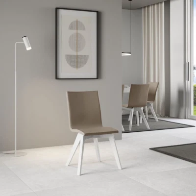 Sedia da cucina Trudy - similpelle Tortora e gambe Bianco - Immagine 1 di 2