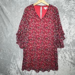 Calvin Klein Kleid Damen 6 rosa ditsy Blumen 3/4 Rüschenärmel gefüttert Etuikleid - Bild 1 von 9