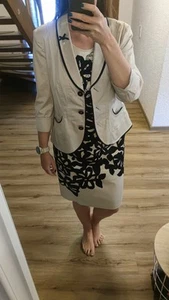 Gerry Weber Set Etuikleid Kleid Blazer 3/4 Arm Beige Schwarz Gr. 40 Brautmutter - Bild 1 von 21