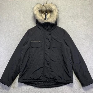 Mossimo Supply Co Womens Jacket Large Black Faux Fur Hood Coat Parka Winter - Picture 1 of 12