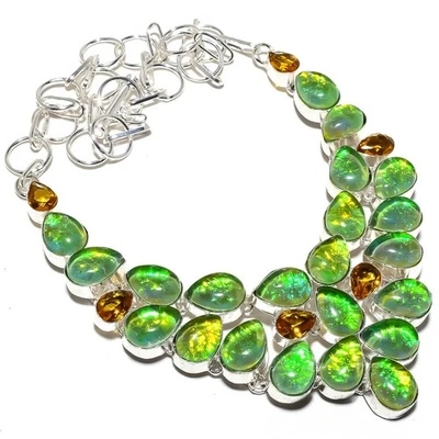 Collana In Argento Sterling 925 Con Triplet Opale Di Fuoco E Topazio Miele 18" - Immagine 1 di 4