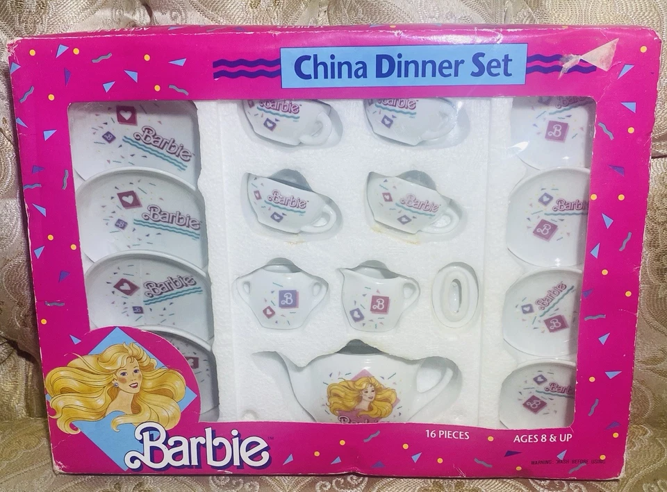 Vintage 1992 Barbie Mini China Tea Set 17pc Chilton Toys Original Service for 4