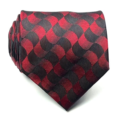 Corbata Anrico Bellini Para Hombre Roja Negra Estampado Abstracto 100% Seda Hecha a Mano Foto 1 de 4