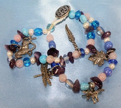 Pulsera de Cuentas de Vidrio 2 Hilos con Dijes Cuentas de Animales, Cierre de Botón 7-1/2" Dragón Foto 1 de 2