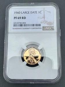 1960-P “Large Date” 1C, PF 69 RD NGC Lincoln Penny,  Top Population, $295 Guide! - Picture 1 of 3