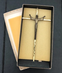Vintage Brass & Bronze? Wall Hanging Crucifix Cross Jesus 10" x 5" Original Box - Picture 1 of 12