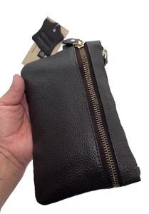 Wilson’s Leather New With Tag, Dark Brown, Gold Zipper Wristlet/Purse - Picture 1 of 20