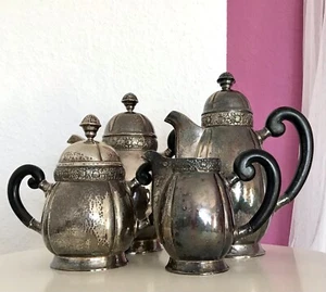 Antik Jugendstil Kernstück Zuckerdose Rahmgießer 2 Kannen versilbert wow - Bild 1 von 24