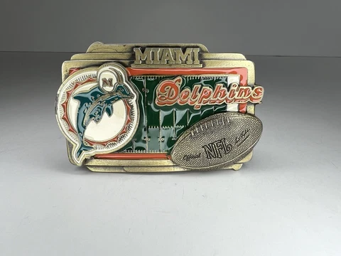 Miami Dolphins Classic Logo Belt Buckle NFL Licensed Football Made in USA Vtg Cover