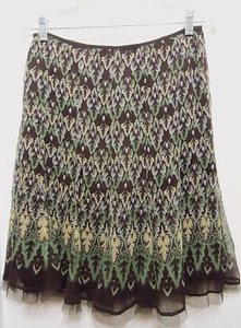 T TAHARI Basil Skirt, Multi-Color Leaves, A-line, 100% Silk, Fully Lined, 6, NWT - Picture 1 of 7