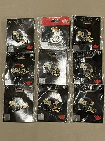LOT OF 9 Kansas University 2 Different Football Helmet Logo Pin KU Jayhawks NCAA Cover