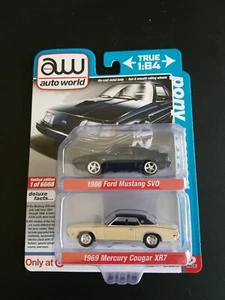 Auto World Target Exclusive 2 Pack Pony Power 1986 Mustang SVO 1969 Cougar XR7 - Picture 1 of 7