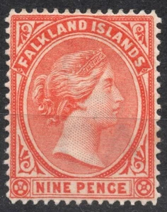 SG35 Sn:#17 1895 9 d FALKLAND  Queen Victoria , MH HH - Picture 1 of 2