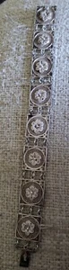 ANTIQUE VICTORIAN 800 SILVER FILIGREE FLOWER MEDALLION PANEL BRACELET - Picture 1 of 8