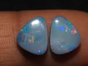 Australian Opal Doublet Smooth Multi Fire Cabochon Matched Pair/11X9X3MM/MS - Picture 1 of 7