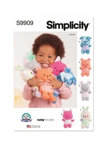 SIMPLICITY Schnittmuster 9909 Spielzeug Tiere, Welpe, Kätzchen, Hase, Bär, Maus OS - Bild 1 von 8