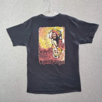 VINTAGE Captain Morgan Men Shirt Large Black Logo Rum Graphic Print Crew Neck - Image 1 of 4