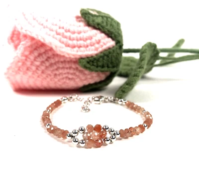 Brazalete de piedras preciosas de plata de ley 925 con cuentas de flor de margarita - 6,5-7,5" Foto 1 de 4