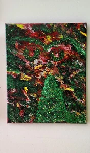 Original Holiday Abstract Painting, Christmas Tree Garlands Wreaths on Canvas - Picture 1 of 6
