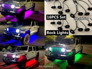 16Pods Set Bluetooth RGB Color LED Semi Trucks Big Rig Car Off-road Rock Lights - Picture 1 of 15
