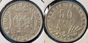 Timor 1951 50 Avos KM-7 Silver (.650) VF+ #10 - US Seller - Picture 1 of 1