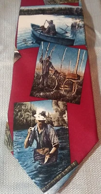 Галстук Eddie Bauer Outdoor Outfitter для рыбалки катания на лодке сшитый вручную полностью шелковый сделано в США - Изображение 1 из 4