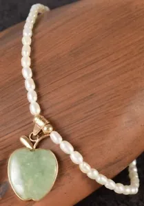 Superb Bracelet ~ Solid Gold ~ Genuine Pearls and Jade "Apple" 14K 7-3/4" - Picture 1 of 10