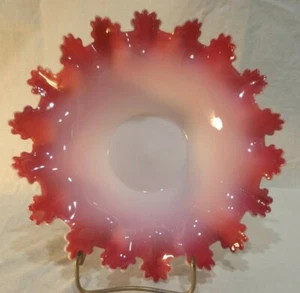 Bohemian Art Glass Pink Cased 9 1/2" Brides Basket Bowl - Picture 1 of 4