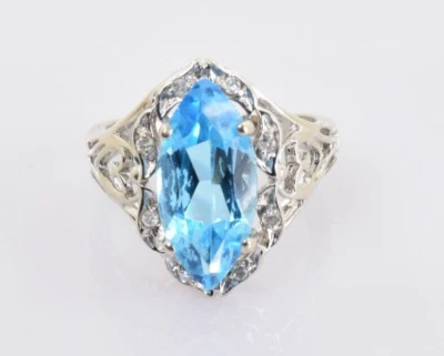 Anillo de filigrana de topacio y diamantes en oro blanco de 14 k 3,33 quilates talla 6 Foto 1 de 4