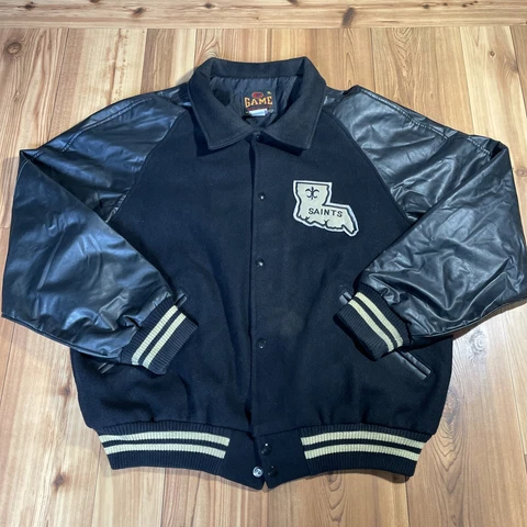 Vintage Saints Bomber Varsity Jacket Wool Leather NFL Gridiron Made in USA Cover