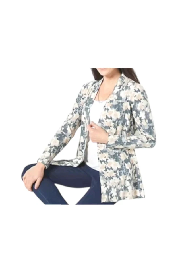 Denim & Co. Cárdigan estampado jersey frente abierto manga larga pizarra oscura Foto 1 de 1