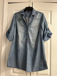 GLORIA VANDERBILT blaues Chambray Pull-Over Tunika Top ~ 3/4 Riegelärmel ~ Seitenschlitze ~ M - Bild 1 von 10