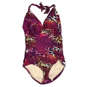 Sorella Swim One Piece Ruched Halter Size 14 16 Bathing Suit Animal Print NWT - Picture 1 of 11