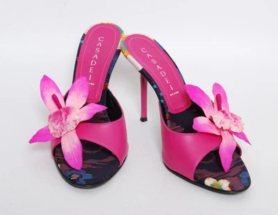 Casadei Women Pink High Heel Slippers Leather Flower Embroidery Pumps Sz EU 38.5 - Image 1 of 4