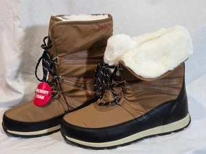 Womens Size 7 Winter Snow Boots Faux Fur Lined Memory Foam Skid Resistant Brown - Picture 1 of 9