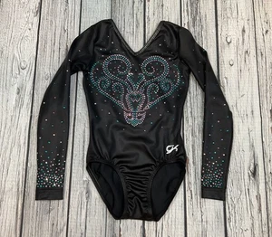 GK Child Large schwarz mit silbernen & türkisfarbenen Steinen Langarm Trikot neu ohne Etikett - Bild 1 von 6