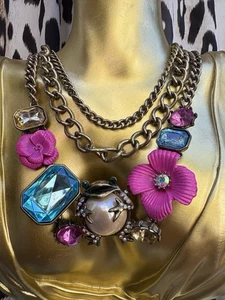 Betsey Johnson Caribbean Queen Layered Pearl Frog Flower Thick Chain Necklace - Picture 1 of 10