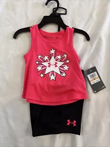 Girls Infant Kids UNDER ARMOUR UA 2 Pc Tank Top Shorts Set NEW Pink Size 12m - Picture 1 of 5