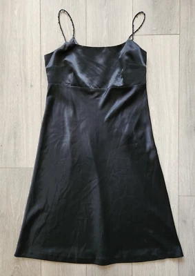 Vestido midi sin cordones Merona para mujer talla M negro satinado cremallera tirantes con cuentas DEFECTUOSO Foto 1 de 4