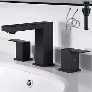 Black Bathroom Faucet 3 Hole 8" Widespread 2 Handle Vanity Basin Sink Mixer Tap - Picture 1 of 9