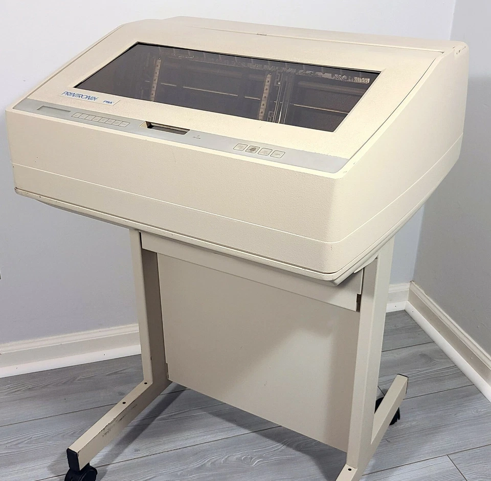 PRINTRONIX P5005-GOLD COMMERCIAL DOT LINE MATRIX PRINTER 1998 HUGE w FLOOR STAND - Image 1 of 4