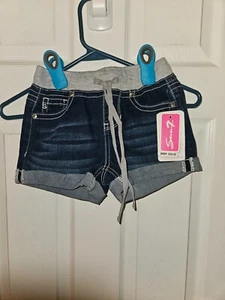 NWT Seven 7 For All Mankind Girls Blue Jean Denim Shorts Stretch Size 8 - Picture 1 of 3