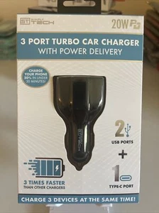 Simply Tech 20w PD 3 Port Turbo Car Charger - Photo 1 sur 2